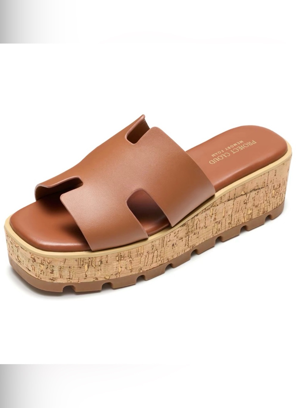Project Cloud Genuine Leather Memory Foam  Platform Slide Sandals Sz 7